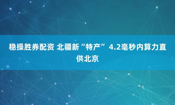 稳操胜券配资 北疆新“特产” 4.2毫秒内算力直供北京