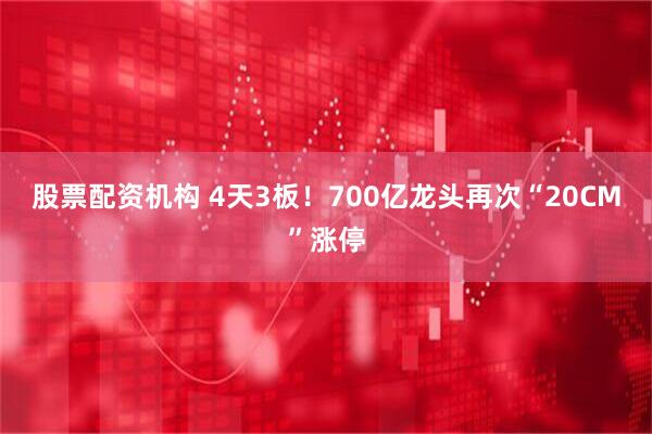 股票配资机构 4天3板！700亿龙头再次“20CM”涨停